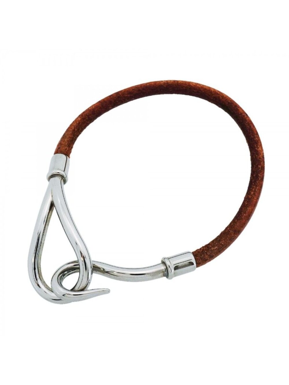 Hermes Bracelet Jumbo Hook Metal Leather Silver Brown